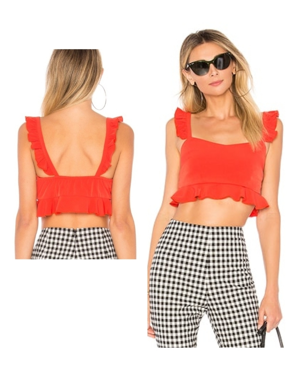 Revolve By the Way Crop Cherry Red Orangeish Crop Flutter Sleeve Top